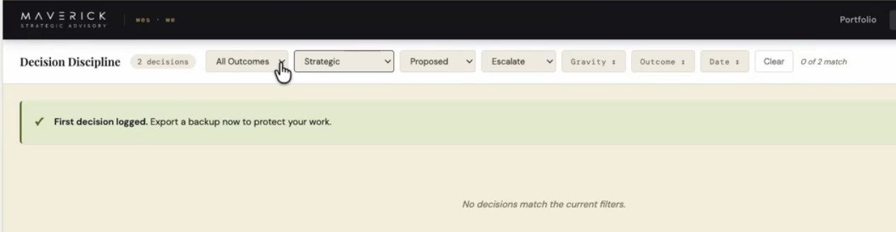Decision Discipline dashboard (real screen)
